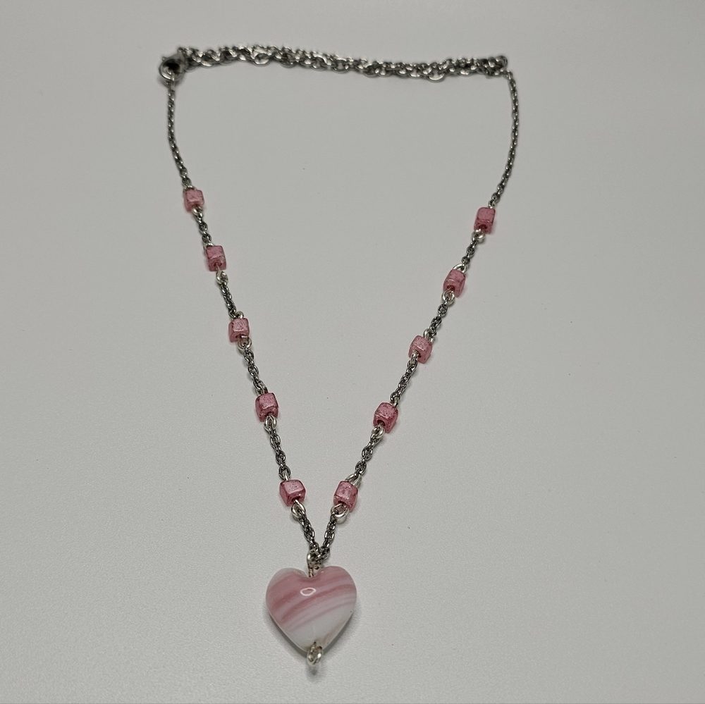 Handmade Pink Heart Pendant Necklace